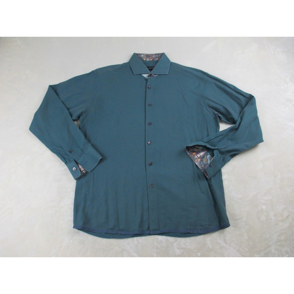 Bogosse Shirt Mens 6 XL Green Button Up Long Sleeve Flip Cuff Cotton‎ Casual*